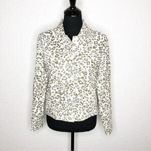 Tommy Bahama white olive army green animal print linen jacket size Small